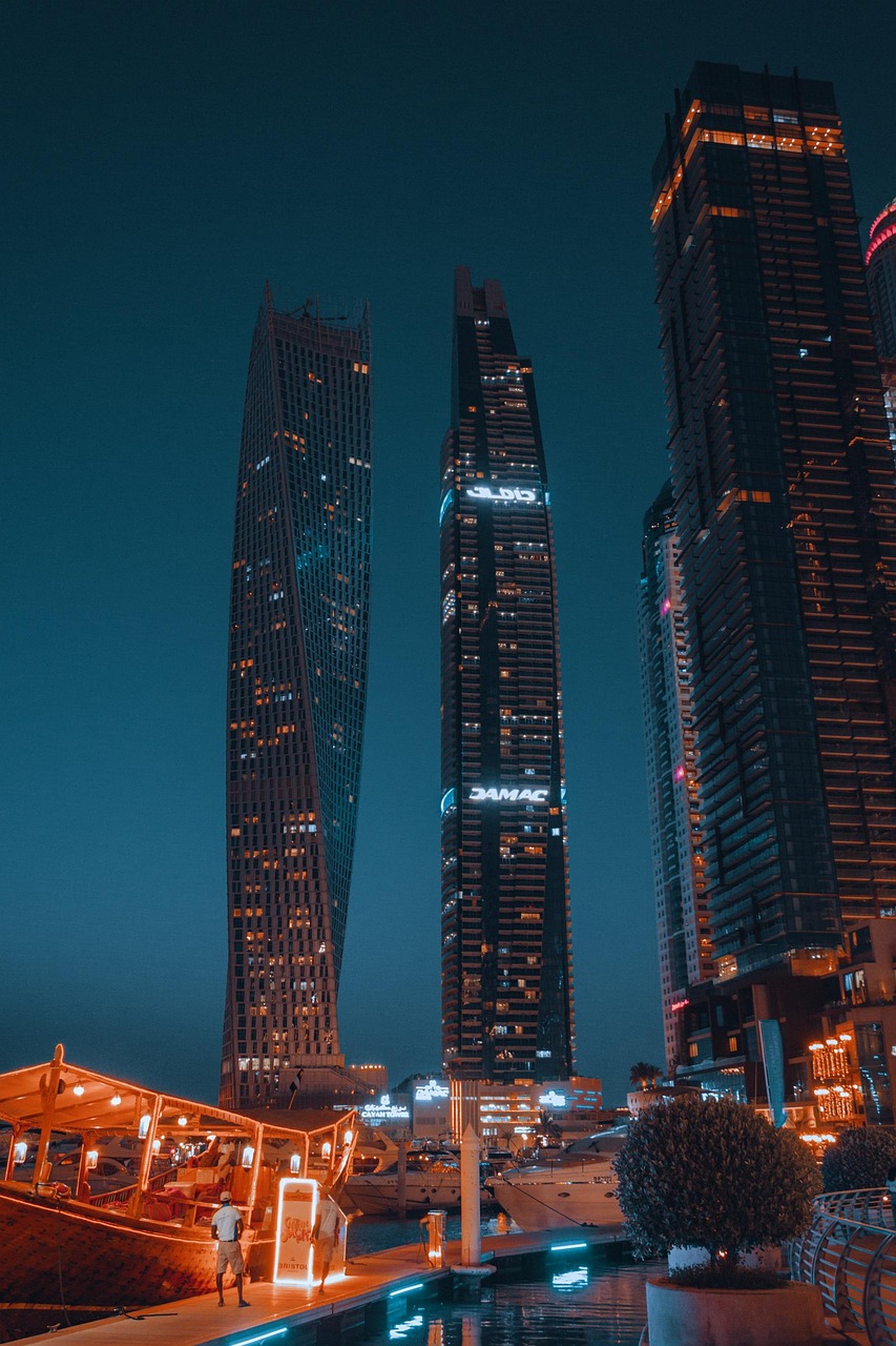 buildings, architecture, night sky, city lights, illuminated, urban landscape, facade, skyscrapers, city, urban, metro, metropoltan, office buildings, modern architecture, glass windows, windows, high-rise, high-rise buildings, dubai, dubai, dubai, dubai, dubai, dubai